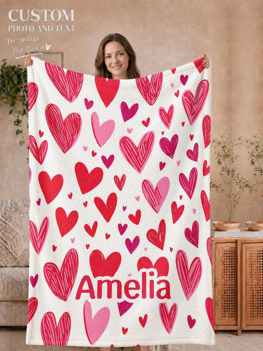 1pc Customized Photo Blanket, Personalized Flannel Blanket With Photo And Text, Office Nap Blanket, Comfortable Blanket, Mother's Day, Father's Day Gift For Parents, Bedding Blanket, Customized Bed Blanket, Customized Text Blanket, Personalized Home Blanket, Customized Name Blanket, Personalized Family Blanket With Photo And Text, Personalized Throw Blanket, Friend Blanket, Comfortable Blanket, Home Gift, Wedding Gift - Multicolor - View 1