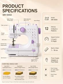 Mini Portable Electric Sewing Machine, 12 Stitches, Adjustable Speed, Built-In LED Light, Dual Electric And Manual Modes, Includes Foot Pedal And Bobbin Set, Suitable For Clothing Repair, DIY Crafts And Beginners - Mauve Purple - View 9