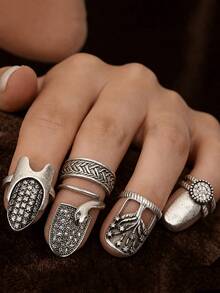 4pcs/Set Bohemian Vintage Nail Rings, Adjustable Open Design, One Size, Suitable For Daily Wear, Party, Valentine's Day Gift - Ring - View 13