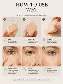 KAI Multi-Shape Makeup Sponge Puff Set, Reusable Soft Makeup Sponges, Square/Rectangular/Teardrop Blending Puffs, Suitable For Foundation, Concealer, Powder Setting, Dry And Wet Use Makeup Tools, Essential Makeup Accessories For Women - Creamy White - View 4