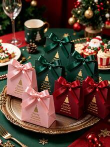 10/5/1pc Exquisite Christmas Gift Bags With Bow Ribbon, Christmas Tree Pattern, Mini Burgundy Christmas Tree Pattern Gift Box, Printed With "Merry Christmas", Suitable For Packaging Christmas, Wedding Favors, Party Gifts And Small Gifts - A - View 1