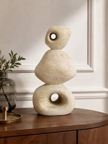 1pc Abstract Stacked Stone Sculpture, Beige Hollow Geometric Statue, Organic Modern Wabi Sabi Tabletop Decor For Living Room Coffee Table Bookshelf Entryway Console, Neutral Minimalist Home Accent - Multiple Models - View 5