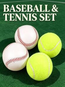 2pcs Soft Baseball + 2pcs Tennis Ball 9 Inch Training Soft Baseball Hard Filled Throwing Practice Baseball Suitable For Wooden Bat Baseball, Supplied For Baseball Youth And Adult Training 9 Inch Soft Baseball Soft PVC Baseball Hand-Stitched Baseball, High Durability High Speed Baseball, Suitable For All Ages, Applicable For Indoor And Outdoor Training. Tennis Ball Beginner High Elasticity Durable Upgraded Training Tennis Ball Wear-Resistant Intermediate Competition Massage Pet Ball, High Durability High Speed Tennis Ball, Suitable For All Ages, Applicable For Indoor And Outdoor Training - One Size - View 1