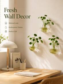 1Pc/2Pcs/4Pcs Semi‑Circular Wall‑Mount Glass Vase, Ins‑Style Hanging Water Plant Planter, Must‑Have Eye‑Catching Wall Ornament For Home Office Wall Decor - Multiple Styles - View 2