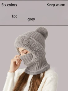 6 Colores Estilo Coreano Pasamontañas Todo en Uno de Punto, Conjunto de Gorro Bufanda Máscara Facial 3 en 1 Forrado de Felpa, Ribete de Piel, Talla Única Elástica, Resistente al Viento Cálido Invierno Ciclismo Esquí Navidad Exterior Uso Diario Gorro Cálido - Multicolor - Ver 18