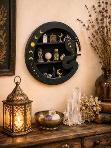 1 buah Rak Penyimpanan Gantung Dinding Dekorasi Ruangan Rak Pajangan Tiga Lapis Dekorasi Rumah Kamar Tidur Ruang Tamu Dekorasi Dinding Rak Penyimpanan Dinding Pola Fase Bulan Braket Gaya Sihir Misterius Rak Pajangan Ornamen Mineral - ular - View 6