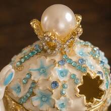 Rabbit Floral Small Accessory Storage Box, Pumpkin Carriage Rhinestone Enamel Jewelry Box, Mini Ring & Earring Storage Box, Romantic Desktop Decor, Gift For Girls Or Women, Christmas - Baby Blue - View 6
