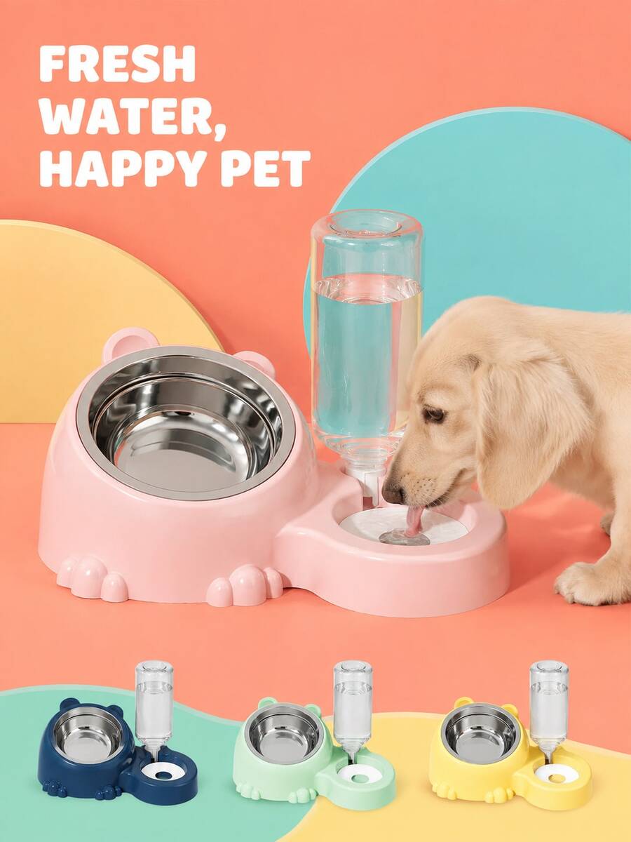 1PC 2-In-1 Pet Cat Bowl Set, Stainless Steel Food Bowl With Automatic Water Dispenser, Anti-Tip Base, Detachable Easy To Clean Feeding And Watering Bowl, For Cats And Small Dogs Home Daily Feeding
