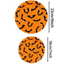 10pcs/30pcs/50pcs Halloween Orange And Black Bat Paper Plate, 7/9 Inch, Decorated With Orange And Black Bat Pattern, Disposable Paper Plate, Suitable For Halloween Parties, Day Of The Dead, Birthday And Holiday Table Decorations. - View 2