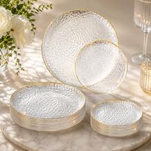 10/25/50pcs 10.25 Inch And 7.5 Inch Clear Hammered Gold Rim Round Dinner Plates Food Trays, Elegant Transparent Tableware Set, Suitable For Thanksgiving Autumn Party And Halloween, Christmas Buffet Dining, Modern Style Serving Plates, Perfect For Hosts And Guests. - View 3