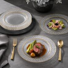 10/20/25 Pack 10.25 Inch & 7.5 Inch Clear Hammered Double Gold Rim Round Dinner Plates Food Trays, Chic Transparent Dinnerware Set For Halloween Autumn Harvest Party, Fancy Serving Plates For Party Hosts & Guests - View 8