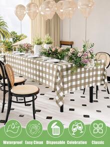 Thickened PEVA Rectangular Disposable Tablecloth, Waterproof And Oil-Proof, Plaid And Solid Color Options, Suitable For Birthday Party, Picnic, Wedding, Banquet, Home Dining Table Decoration, 9 Colors Available - Khaki Plaid - View 3