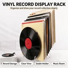 1pc Transparent Detachable Tiered Acrylic Display Stand, Multi-Slot Curved Desktop Storage Rack, Suitable For Vinyl Records, CD Collection And Signage, Space-Saving Floating Display Storage Rack, Home Desktop Decor Collectible Accessory - White - View 3
