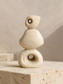 1pc Abstract Stacked Stone Sculpture, Beige Hollow Geometric Statue, Organic Modern Wabi Sabi Tabletop Decor For Living Room Coffee Table Bookshelf Entryway Console, Neutral Minimalist Home Accent - Multiple Models - View 8