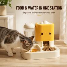2-In-1 PP Gravity Cat Food Dispenser And Water Bowl, 900ml Water Tank And 2800g Food Hopper, With Independent Bowl And Integrated Base - Automatic Feeder + Water Fountain (2.2L + 1L) - View 4