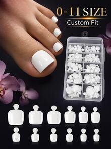 120pcs Bright White Wearable Toenail Tips, 12 Sizes/Box, Full Coverage Short Square Acrylic Artificial Toenails, Suitable For Women And Girls Nail Stickers, Applicable For Various Occasions, White Manicure, Nail Care Products - Youthful and Stylish Style - View 6