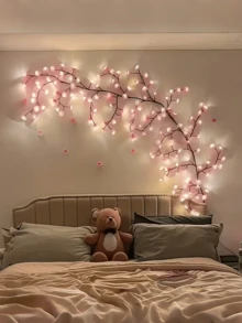 Dây đèn LED hình hoa anh đào màu hồng 144 bóng, dùng nguồn USB, 8 chế độ nhấp nháy, mềm mại và có thể uốn cong, thích hợp trang trí nhà cửa/vườn cổ tích/phòng/tường/sân/tiệc lễ hội/phòng chơi game/văn phòng. - Hồng - Xem 3