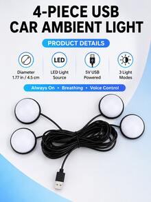 XF.Meraki 4-In-1 USB Car Interior LED Lights, Neon Footwell Ambient Lighting Kit - A - View 2