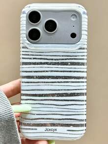 Luxury Blingbling White Stripe Irregular Rhinestone Pattern Phone Case Compatible With IPhone 18 Pro Max 18 Pro 17 Pro Max 17 Pro 17 16 Pro Max 16 Pro 16 15 Pro Max 15 Pro 15 14 Pro Max 14 Pro 14 13 Pro Max 13 Pro 13 Soft Small Fresh Glitter Cover Shell - White Stripes - View 1