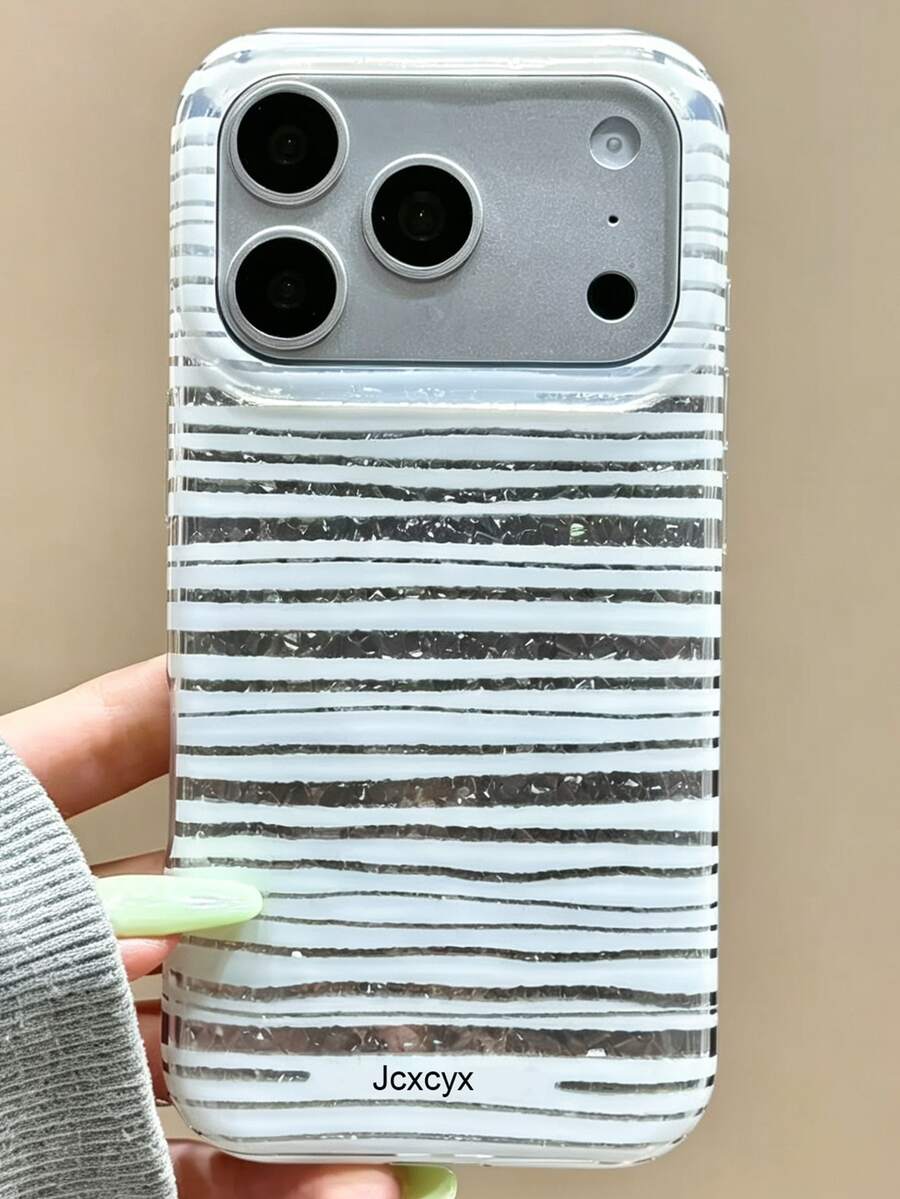 Luxury Blingbling White Stripe Irregular Rhinestone Pattern Phone Case Compatible With IPhone 18 Pro Max 18 Pro 17 Pro Max 17 Pro 17 16 Pro Max 16 Pro 16 15 Pro Max 15 Pro 15 14 Pro Max 14 Pro 14 13 Pro Max 13 Pro 13 Soft Small Fresh Glitter Cover Shell - White Stripes - View 1