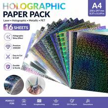 16 Sheets Assorted Shiny Star-Shaped Reflective Cardstock, A4 Size 250gsm 8.27 X 11.7 Inches, Glittering Rainbow Gradient Cardstock Craft Material, Suitable For Thanksgiving Crafts And Holiday Decorations - 16 Sheets, Mixed Colors - View 1