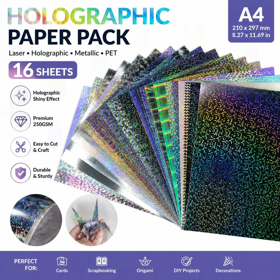 16 Sheets Assorted Shiny Star-Shaped Reflective Cardstock, A4 Size 250gsm 8.27 X 11.7 Inches, Glittering Rainbow Gradient Cardstock Craft Material, Suitable For Thanksgiving Crafts And Holiday Decorations - 16 Sheets, Mixed Colors - View 1