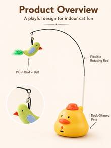 Cute Duck Shaped Interactive Cat Teaser Toy Set, Includes Bird-Shaped Cat Teaser Wand And Feather Bell - Multicolor - View 10
