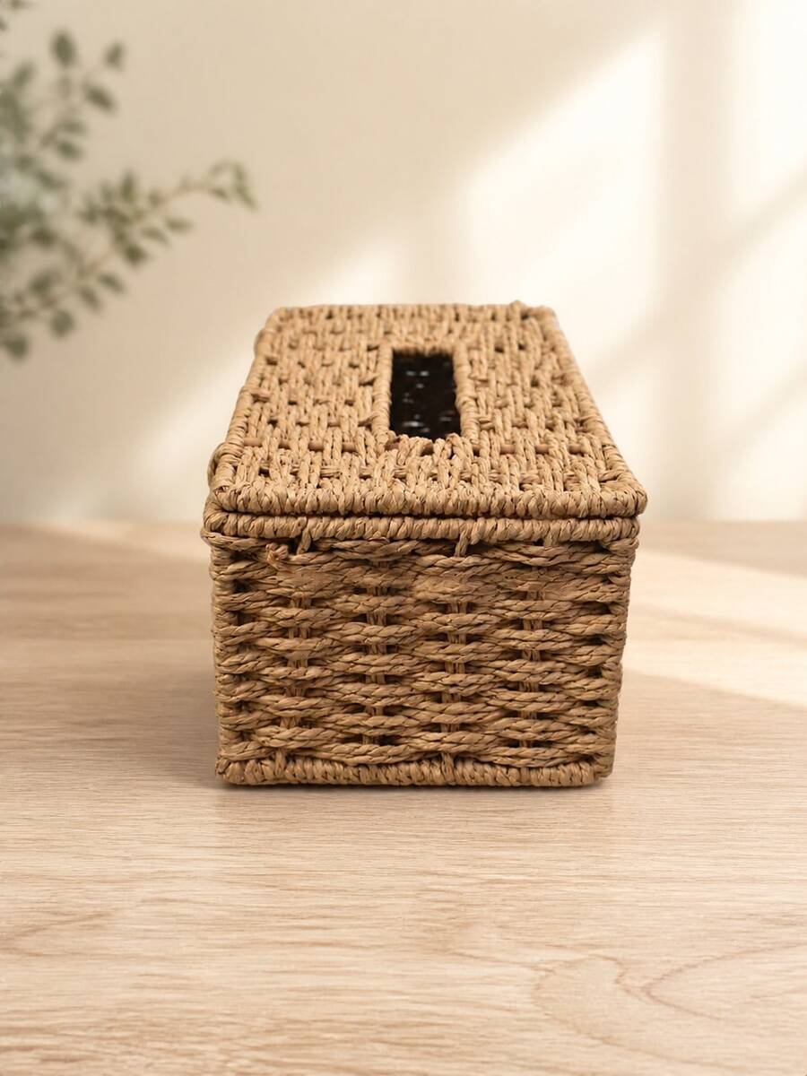 1pc Handwoven Wicker Tissue Box Cover With Removable Lid, Large Dustproof Facial Tissue And Napkin Holder, Boho Farmhouse Decor For Living Room, Bathroom, Bedroom, Kitchen, Office And Dining Table - Multicolor - View 1