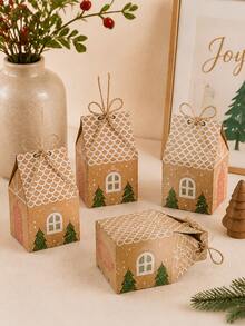 24pcs Christmas Kraft Paper House Gift Boxes With Jute Rope, Cute Gingerbread House Shaped Foldable Gift Packaging Boxes, Suitable For Christmas Party Favors, Holiday Gift Wrapping, Home Decor, DIY Handmade Gift Box Supplies - Multicolor 2 - View 5