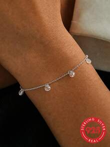 1pc S925 Sterling Silver Delicate Minimalist Luxury Gentle Rhinestone Pendant Bracelet For Women, Personalized Fashion Elegant Elegant Cool Aesthetic Ins Artistic Style Niche Jewelry, Daily Commute Date Outfit Romantic Atmosphere Sparkling Exquisite Wrist Accessory, Gift For Girlfriend Best Friend Holiday - Diamond - View 9