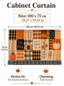 1pc Orange Beige Pumpkin Sunflower Patchwork Under Sink Curtain, Rustic Polyester Rectangular Rod Pocket Cabinet Cover With Plaid Ruffle Hem, Decorative Concealer For Kitchen Storage, Fall Decor, Home Decor, Kitchen Essentials - Multicolor - View 8