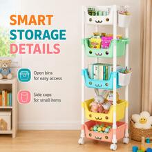 3-Tier & 5-Tier Rolling Storage Cart, Colorful Multi-Tier Toy Organizer With Wheels, Open Basket Storage Rack For Kids Room, Books, Snacks, Toys, Bedroom, Playroom & Nursery - View 6