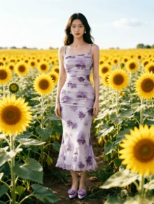 Women Midi Dresses - Mauve - View 1