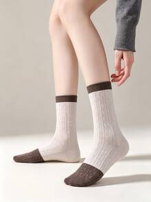 1/5/10 Pairs Autumn/Winter Twisted Pattern Contrast Color Tube Socks, Simple Knitted Socks, Antibacterial, Moisture-Wicking, Breathable And Comfortable, Suitable For Sports, Home, Casual, Commuting, Campus - Multicolor - View 4