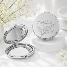 1pc Personalized Customized Round Folding Makeup Mirror, Portable Double-Sided High-Definition Travel Mirror, Metal Vintage Frame Design, Supports Name Letter Floral Pattern Customization, Exquisite Compact Travel Makeup Mirror, Girls Beauty Mirror, Wedding Bridesmaid Gift, Birthday Gift, Anniversary Gift, Elegant Minimalist Style Desktop Mirror, Daily Makeup Storage Accessory - Multicolor 1 - View 7