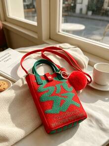 Cute Knitted Phone Bag Features Chinese Character (Good Luck More Money Graphic, Portable Women's Crossbody/Handbag With A Charm,For Everyday Wear - Multicolor - View 15