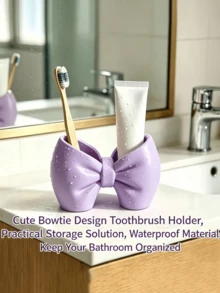 Toothbrush Holder, Cute Bow-Shaped Independent Pen Holder, Suitable For Bathroom And Bedroom, Cute Toothbrush And Pen Holder (No Installation Required) - Multicolor - View 9