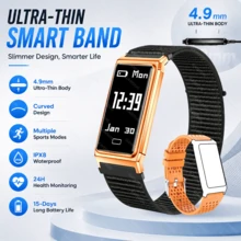 GAWSUG Gelang Pintar Ultra Tipis 4,7mm Pelacak Kebugaran Pria Wanita Baterai 15 Hari Monitor Detak Jantung SpO2 Tidur Layar Sentuh Gelang Hadiah - View 8
