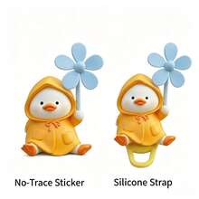 Yellow Raincoat Duck Windmill Hanging Ornament, PVC Material (Silicone Strap/No-Trace Sticker) 2 Options, Suitable For Bicycle, Electric Scooter, Motorcycle, Car Interior Decoration Small Accessory - Yellow Raincoat Duck Pinwheel - View 8