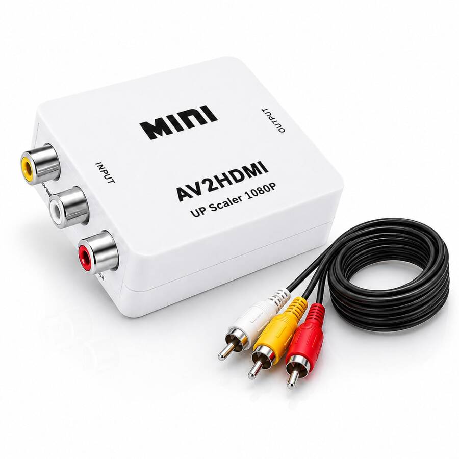 Kit Mini Adaptador Conversor  Para Av 3 Rca + Cabo Av 3 Rca - Branco - Visão 1