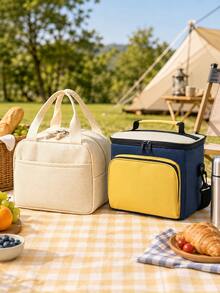 Solid Color Large Insulated Lunch Bag, Extra Large Capacity, Suitable For Office Workers And Students, Thickened Aluminum Foil Lining With Ice Pack, Reusable, Suitable For Camping And Travel - Multicolor - View 9