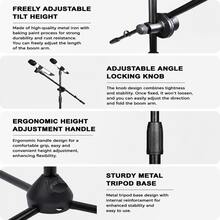 Adjustable Microphone Stand With Dual Mic Clips And Carry Bag, Portable Tripod Floor Stand For Studio Recording, Live Performance And Karaoke - Black - View 4