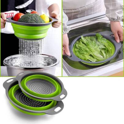 Juego de Colador Plegable y Colapsable – Colador de Cocina Ahorrador de Espacio, Cesta Multifuncional para Lavar Frutas & Verduras, Escurridor de Pasta & Rejilla de Secado