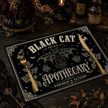 1pc/4pcs/6pcs/8pcs, Halloween Bat & Cat Pattern Table Mat, Suitable For Dining Table, Breakfast Mat, Coffee Bar, All-Season Decor, Washable Placemat, Room Decor, Kitchen Table Mat, Indoor/Outdoor Party Decoration, Home Decor, Ideal Gift - Multicolor - View 2