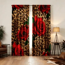 2 buah Tirai Motif Leopard, Tirai Dekorasi Jendela Artistik dan Modis, Tirai Penyaring dan Pembatas Privasi, Mudah Dipasang, Dapat Dicuci, Cocok untuk Dekorasi Kamar Tidur, Kantor, Dapur, Ruang Tamu dan Ruang Belajar, Tirai 100% Poliester, 90gsm - MultiWarna - View 9