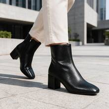 Women's Crocodile Embossed Pointed Toe Chunky Heel Ankle Boots, Side Zipper Elegant Fashion Slim Fit Boots, Versatile For Autumn/Winter - Black - View 1