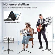 Foldable, Stable 2-In-1 Music Stand, Extendable And Height-Adjustable (Up To 136.5 Cm), Tiltable By 180 Degrees, Suitable For Playing While Standing And Sitting, Including Carrying Bag, Ideal For Concerts And Rehearsals - Black - View 2