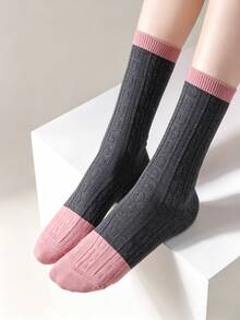 1/5/10 Pairs Autumn/Winter Twisted Pattern Contrast Color Tube Socks, Simple Knitted Socks, Antibacterial, Moisture-Wicking, Breathable And Comfortable, Suitable For Sports, Home, Casual, Commuting, Campus - Multicolor - View 6