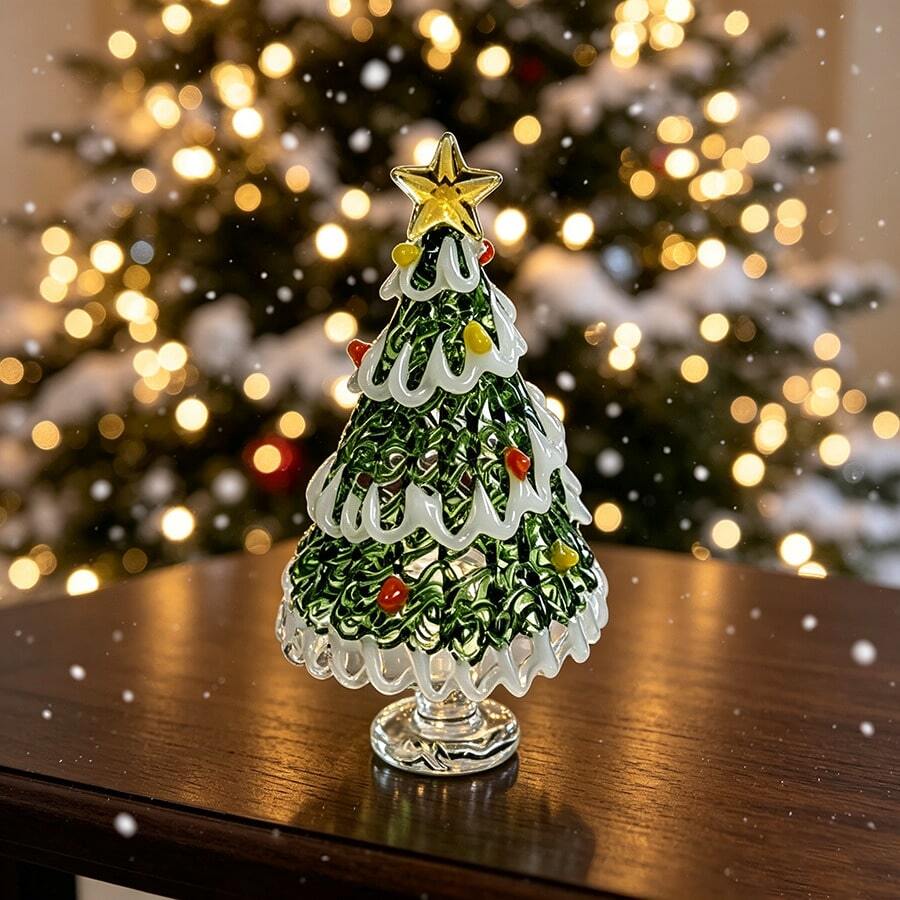 Rotating Christmas Tree Ornament, Handmade Glass Glazed Desktop Rotating Decoration, Creative Christmas And New Year Gift - Multicolor - View 1