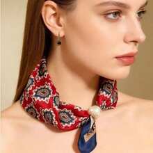1pc Premium Large Pearl Magnetic Clasp Neck Scarf, Vintage Slouchy Necklace-Style Printed Silk Scarf, Lightweight Versatile Accessory For Spring/Summer, Shirt Professional Decor Thin Scarf Fake Collar, Gift - Multicolor - View 4